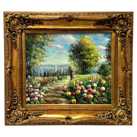 Th Century Original Oil On Canvas Painting Landscape And Lake