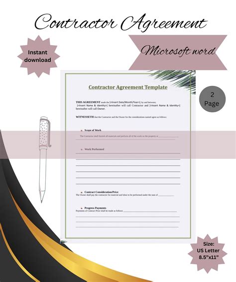 Contractor Agreement Template, Contract Template, Construction Template ...