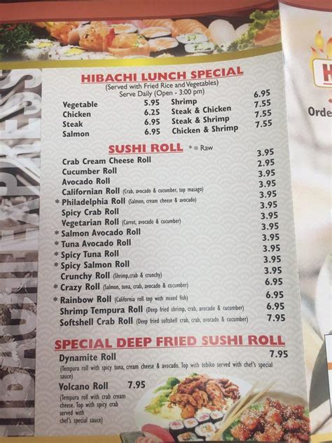 Menu At Hibachi Express Restaurant Morehead