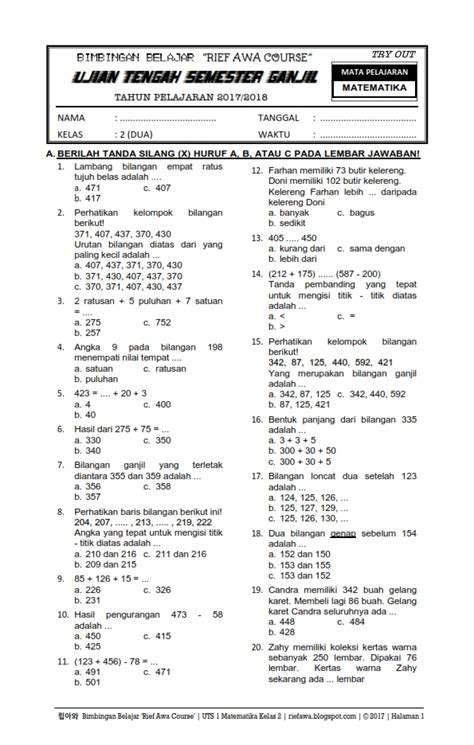 Soal Matematika Sd Kelas 3 Letak Bilangan Pada Garis Bilangan Permateri Semester 1 Dan 2 Untuk