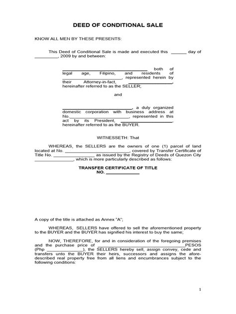 Deed Of Conditional Sale Sample Download Free Pdf Deed Payments