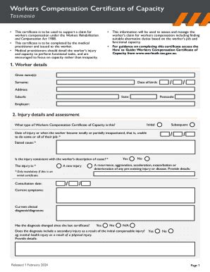 Fillable Online Worksafe Tas Gov Workers Compensation Certificate Of