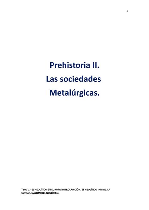 TEMA 1 EL Neolitico Europa Prehistoria II Las Sociedades