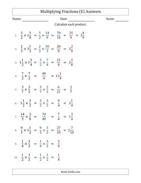 Multiplying Proper Improper And Mixed Fractions With Some Simplification Fillable E