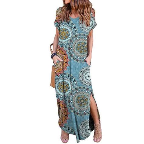 Minetom Robe Longue Femme Boh Me Plage T Manches Courtes Casual Boho