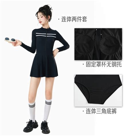 One Piece Swimsuit Female Slimmer Look Black Student Long Sleeved Sunscreen Short Sexy Hot