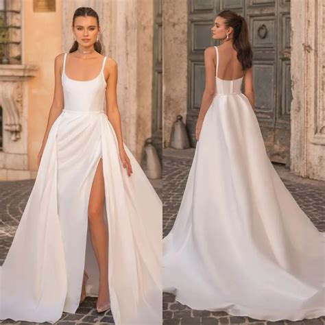 Customizable Mermaid Wedding Dress Slit With Overskirt Side Slit