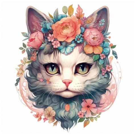 Premium Ai Image There Is A Cat With A Flower Crown On Its Head