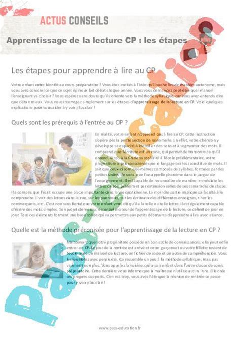 Apprentissage De La Lecture Cp Les Tapes Par Pass Education Fr