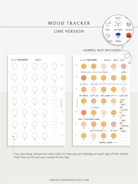 Monthly Emoji Mood Tracker Printable Template For Bullet Etsy Mood Tracker Emotion Chart