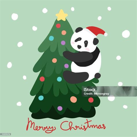 Ilustración De Panda Merry Christmas Tree Dibujos Animados Ilustración