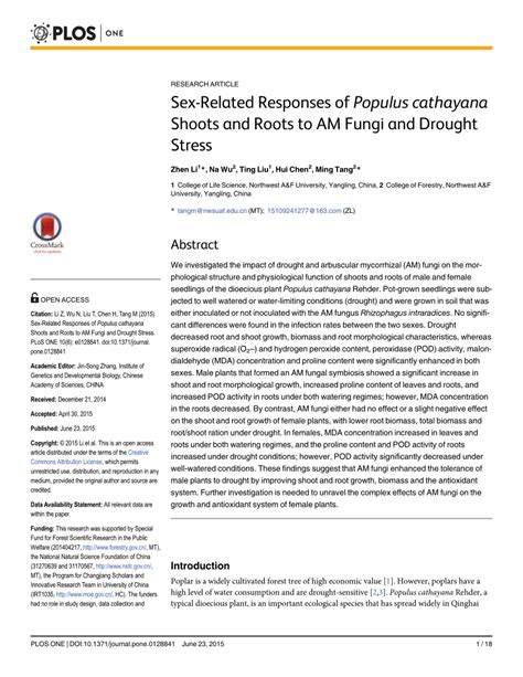 Pdf Sex Related Responses Of Populus Cathayana Shoots And Roots To Am