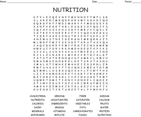 Free Printable Nutrition Word Search Word Search Maker