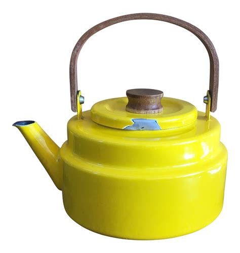 Mid-Century Modern Yellow Enameled Tea Kettle | Chairish