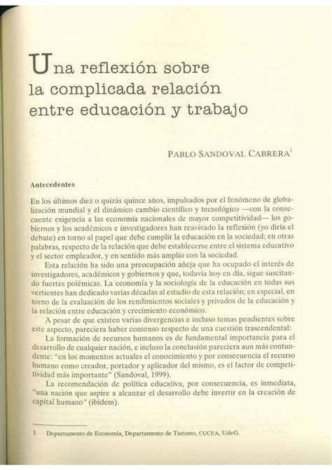 Pdf Una Reflexi N Sobre La Complicada Relaci N Entre Educaci N Y Trabajo