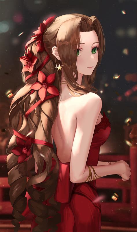 Wallpaper Anime Girls Dress Bareback Brunette Blue Eyes Aerith