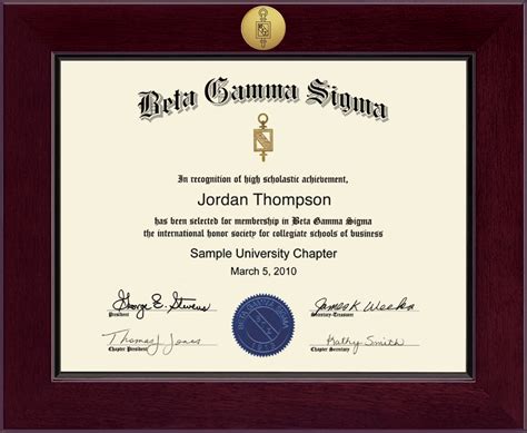 Beta Gamma Sigma Honor Society Century Gold Engraved Certificate Frame