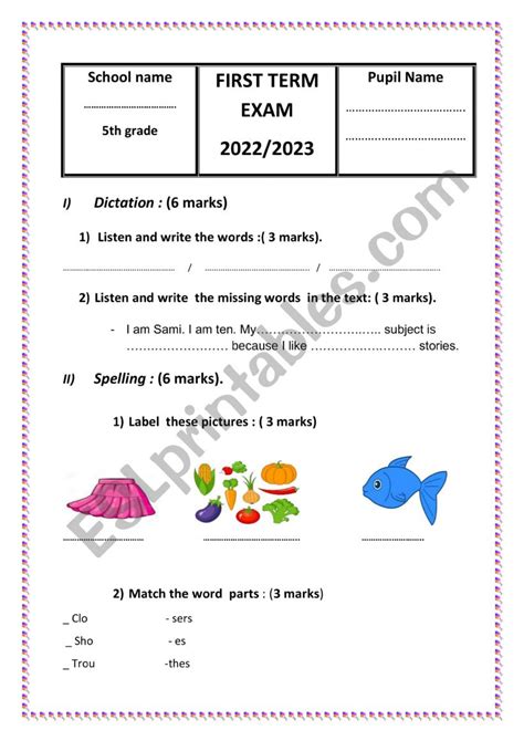 FIRST TERM EXAM 2022 2023 ESL Worksheet By Hamidaz