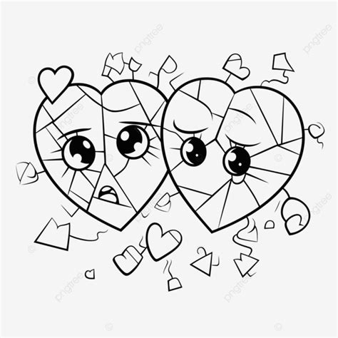 Two Hearts With Hearts Broken Out Of Them Outline Sketch Drawing Vector