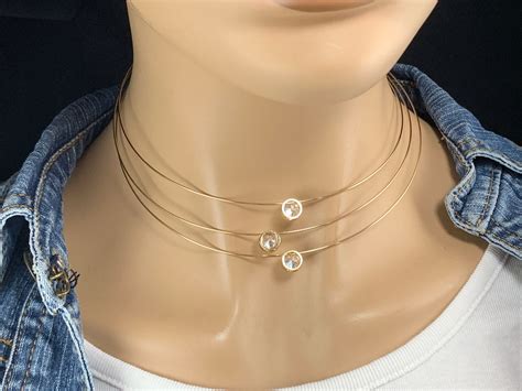 Metal Wire Choker Necklace In Sterling Silver Or Gold Filled Etsy