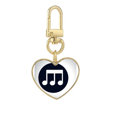 Triple Quaver Music Notes Black Gold Heart Keychain Metal Keyring