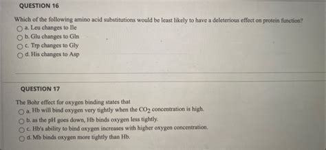 Solved QUESTION 16 Which of the following amino acid | Chegg.com 