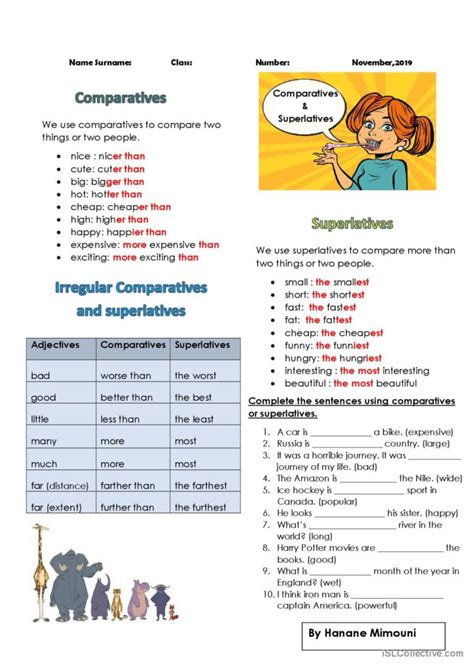 Comparatives And Superlatives Genera Espa Ol Ele Hojas De Trabajo Pdf