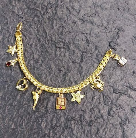 Solid Gold Vintage Charm Bracelet Classic K Gold Charm Bracelet