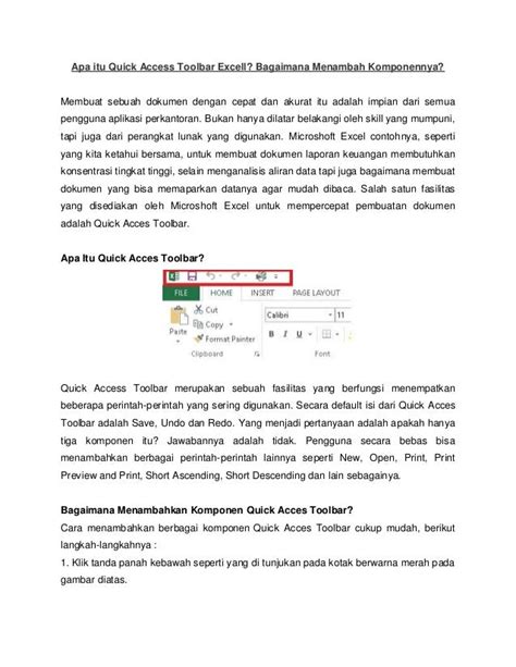 Fungsi Quick Access Toolbar Excell Dan Cara Menambah Komponennya