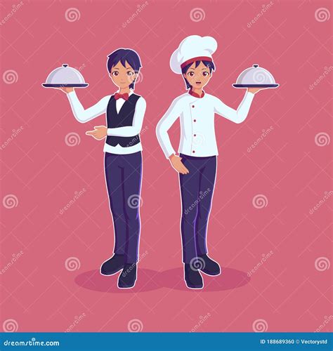 Chef And Sous Chef Holding Tray Stock Illustration Illustration Of