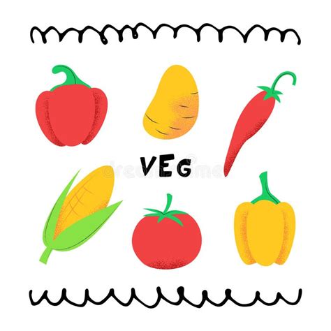 Fije Con Las Verduras Coloridas Dibujadas Mano Del Garabato Ilustración