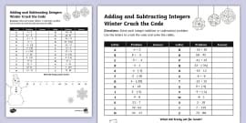 Seventh Grade Integer Operations Activity Worksheet Twinkl