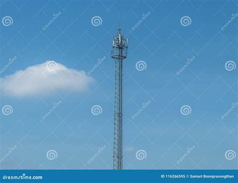 Wave Transmission Mast Large Phone Signal With A Bright Blue Sky