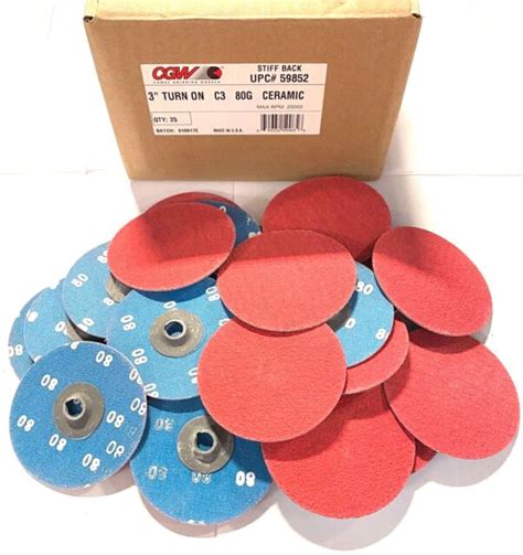 CGW 3 Quick Change Discs Ceramic 80 Grit Turn On Sanding Discs 25 Pack