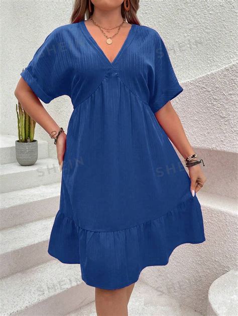 Shein Lune Plus Size Batwing Sleeve Ruffle Hem Dress Shein Uk