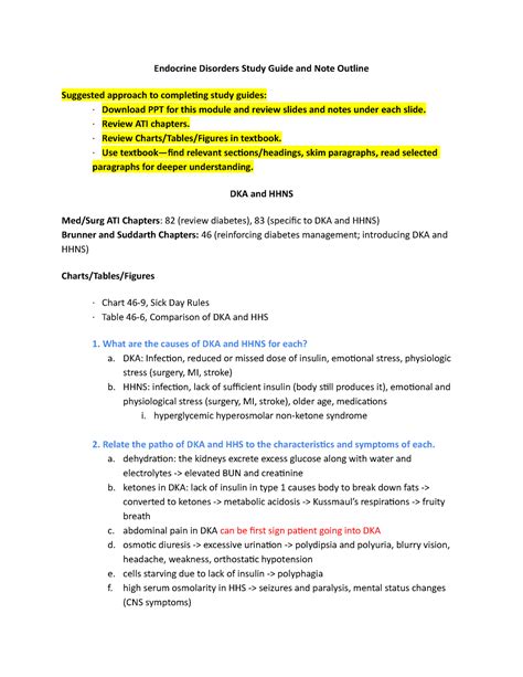 Endocrine Disorders Study Guide And Note Outline Review Ati