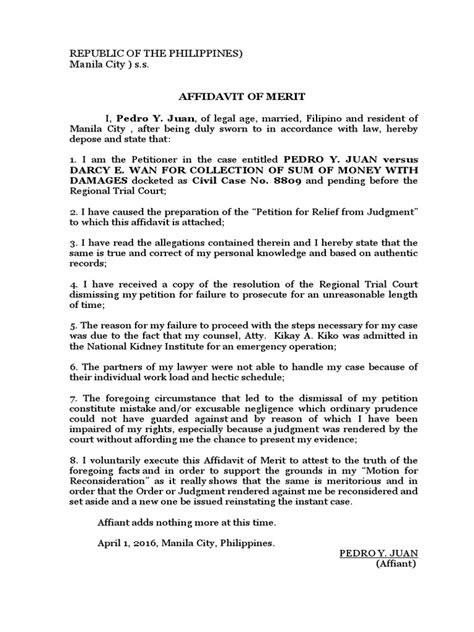 Affidavit Of Merit Sample Affidavit Judgment Law Free 30 Day Trial Scribd