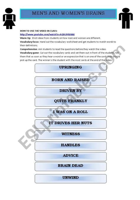 FUNNY VIDEO Differences Between Men And Women ESL Worksheet By Ash2