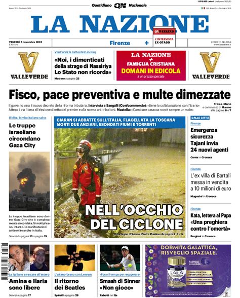 La Prima Pagina Del La Nazione Edizione Firenze Di Venerdi 03 November