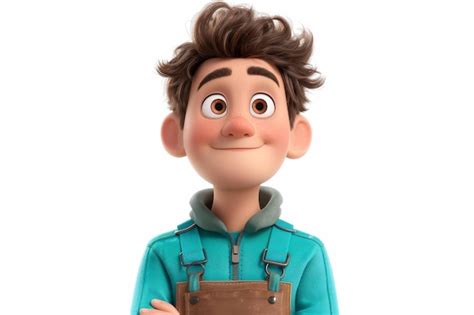 Premium Photo Cartoon Character Wearing Blue Shirt And Brown Overalls