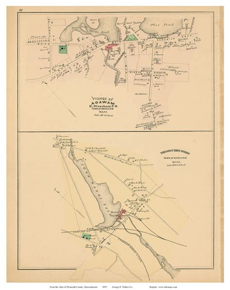 Agawam Village And Tremont Iron Works Wareham Massachusetts 1879 Old