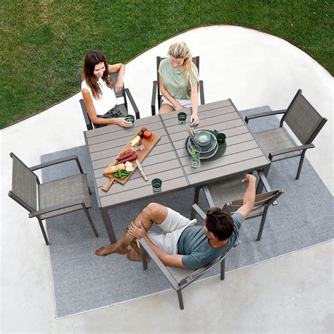 Devoko Juego De Comedor De 7 Piezas Para Patio Muebles De Exterior Con