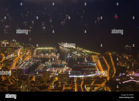 aerial night view of monaco city, bay and yachts Stock Photo - Alamy