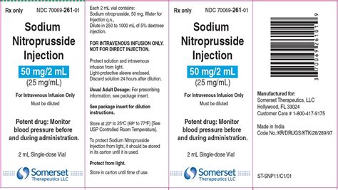 Sodium Nitroprusside Injection Solution Concentrate