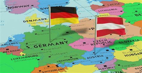 premium photo germany  austria pin flags  political map