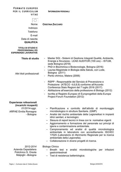 PDF FORMATO EUROPEO PER IL CURRICULUM VITAE Master SGI Sistemi Di