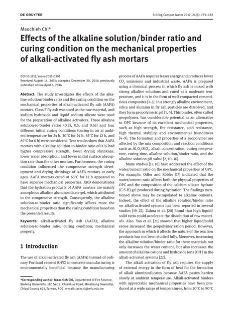 Pdf Effects Of The Alkaline Solution Binder Ratio And Curing