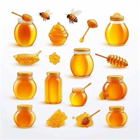 A Collection Of Honey Jars Including One That Says Honey Premium Ai
