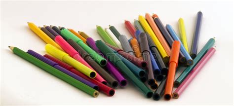 Crayons Colored Pencils And Pens Stock Photo Image Of Arts Crafts