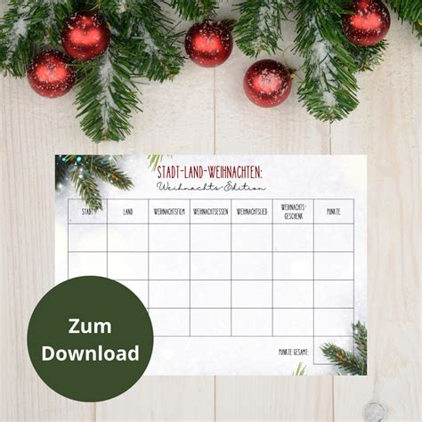 Stadt Land Weihnachten Weihnachtsspiel zum Download für ganze